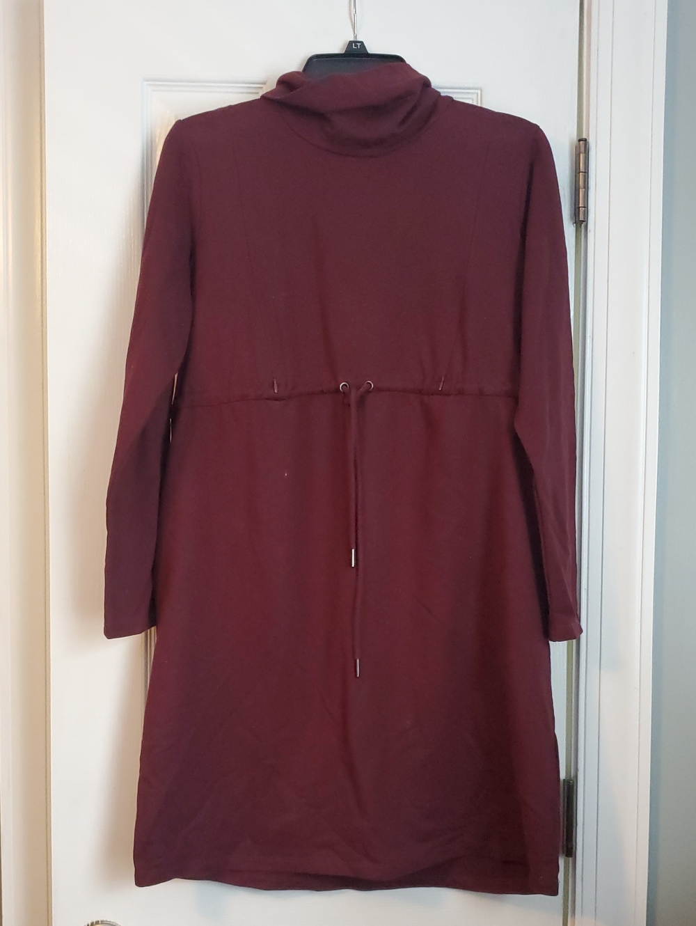 Seraphine Burgundy Long-Sleeve Turtleneck Drawstring Dress